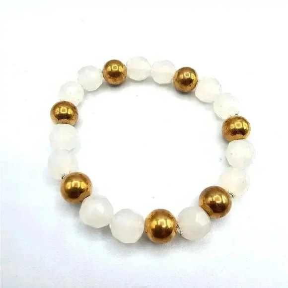 White Gold Elastic Stretch Bead Bracelet Fashion Boho Retro Jewelry D7 - Picture 1 of 3